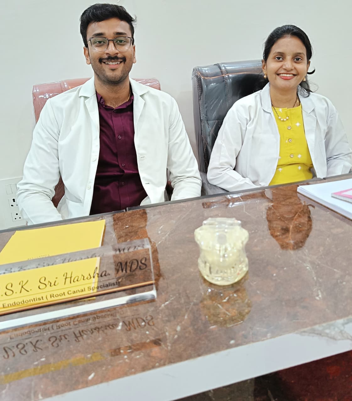 Dr. V.S.K. Sri Harsha and Dr. V. Sowmya at Harsha Multi-Speciality Dental Clinic